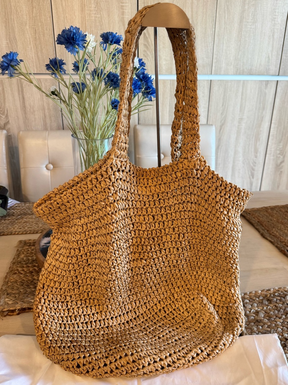 AUTHENTIC Saint Laurent Rive Gauche Embroidered Raffia Tote Shoulder Bag - Picture 2 of 9